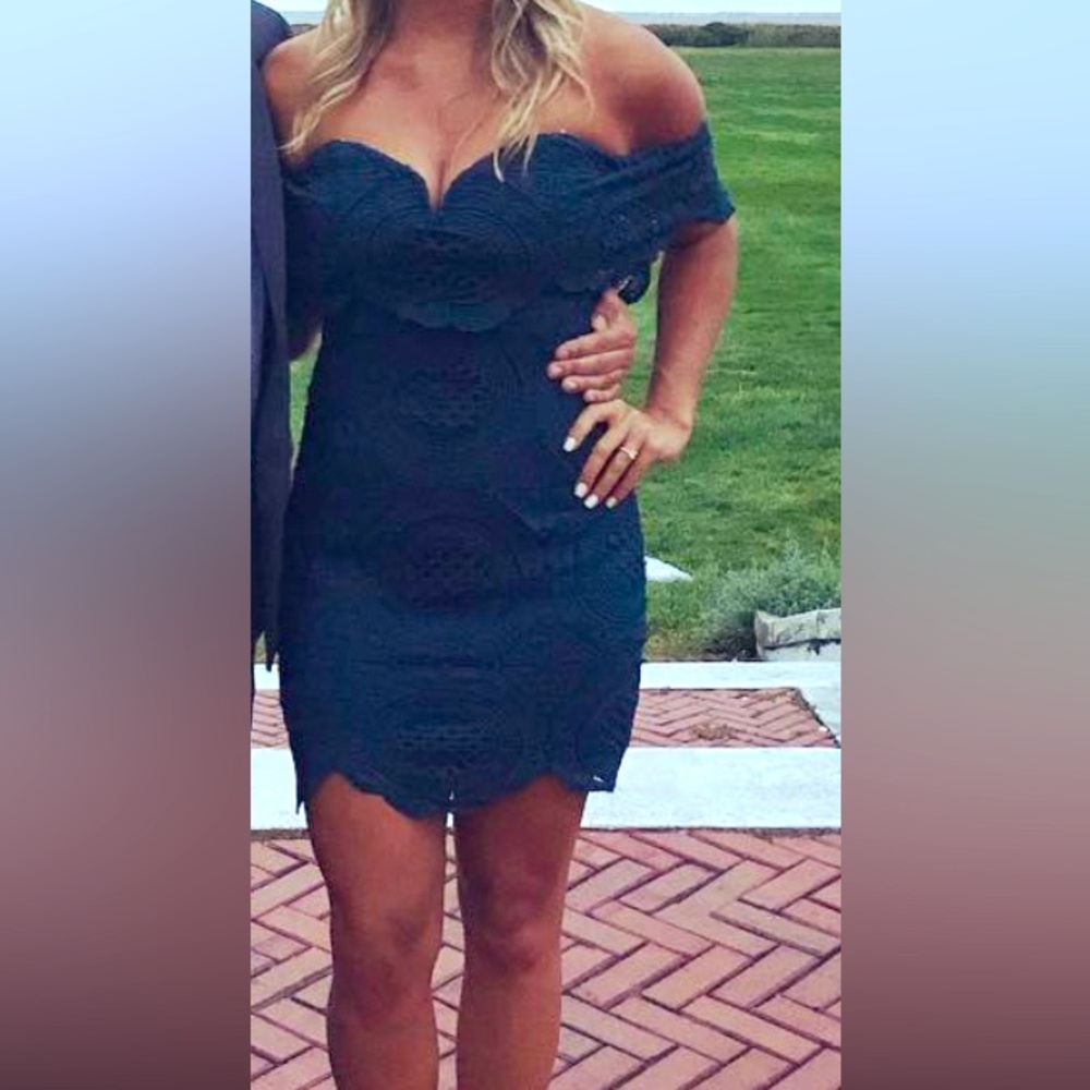 Bellissimo Teal Blue Lace Off-the-Shoulder Bodycon Dress